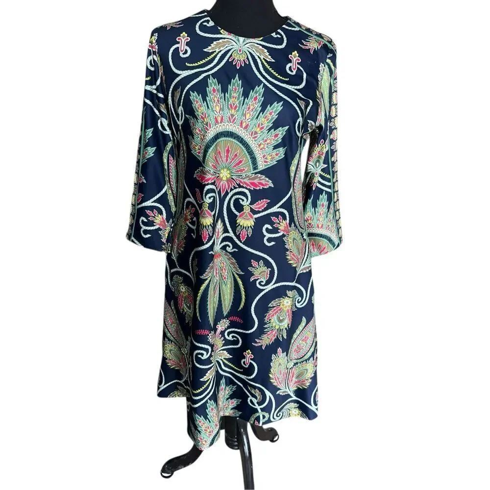 Gretchen Scott S swing muticolor blue Jersey Tunic Stretch preppy Dress academia